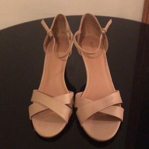 Tan open toe heels